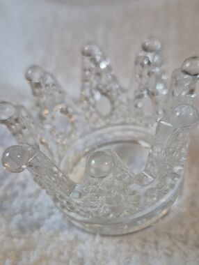 Clear Glass Crown Candle Holder / Trinket Dish